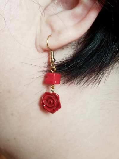 Beautiful Rose Red Coral drop Earrings