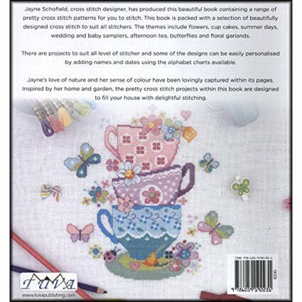 Pretty Stitches 128 page Cross Stitch Pattern Book by Jayne Schofield for Tuva Publishing with 22 projects