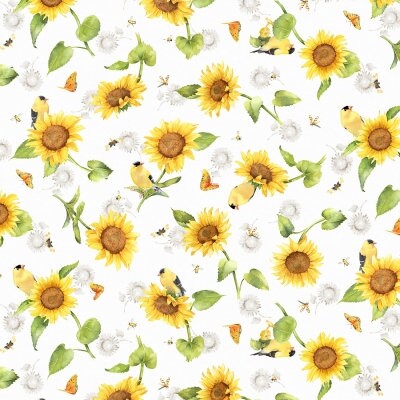 Sunflower Field by P&B Textiles Quilter's Cotton Charm Pack. 42 piece collection of 5 inch squares