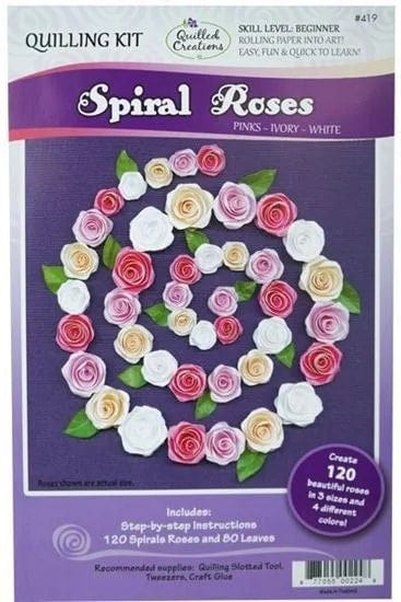 Spiral Roses Paper Quilling Kit for all ages 120 Roses and 80 leaves in 3 color choices by Quilled Creations