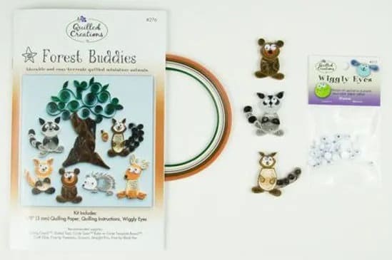 Forest Buddies Paper Quilling Kit includes Bear, Fox, Raccoon, Deer, Hedgehog or Porcupine, Squirrel, Tree, & Acorn by Quilled Creations