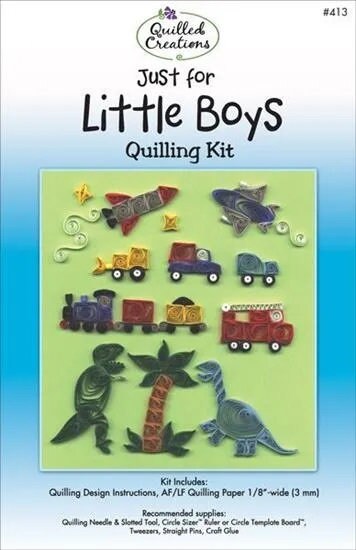 Just for Little Boys Paper Quilling Kit includes Car, Truck, Digger, Rocket, Train, Dinosaurs, Plane, & Fire Truck by Quilled Creations