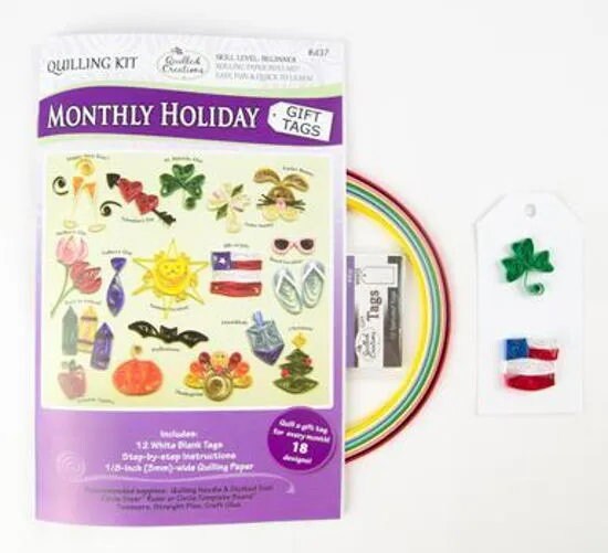 Monthly Holiday Gift Tag Paper Quilling Kit includes New Year, Valentines, Easter, Thanksgiving, Hanukkah, Christmas by Quilled Creations