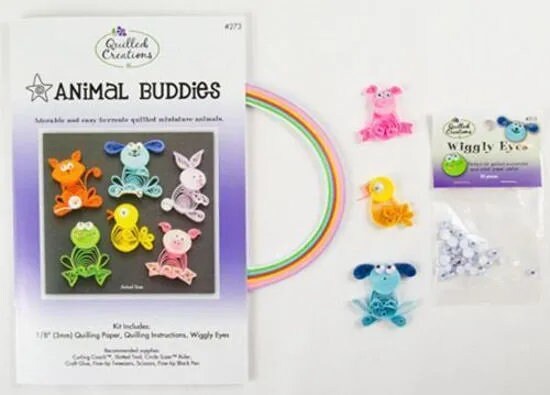 Animal Buddies Paper Quilling Kit for all ages includes Cat, Dog, Bunny, Frog, Pig, & Chick by Quilled Creations