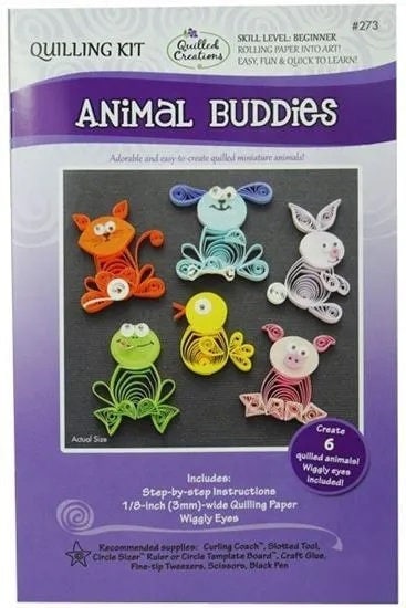 Animal Buddies Paper Quilling Kit for all ages includes Cat, Dog, Bunny, Frog, Pig, & Chick by Quilled Creations