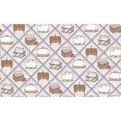 Measure Twice Diamond Ric-Rac in Pink by Maywood Studio designed by Kris Lammers, continuous cuts of Quilter's Cotton Fabric