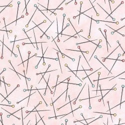 Measure Twice Dropped Pins in Pink by Maywood Studio designed by Kris Lammers, continuous cuts of Quilter's Cotton Fabric