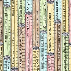 Measure Twice Yardstick Multi Colored by Maywood Studio designed by Kris Lammers, continuous cuts of Quilter's Cotton Fabric