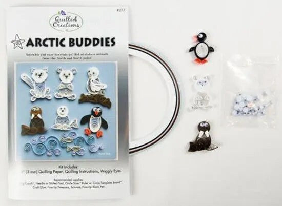 Arctic Buddies Paper Quilling Kit for all ages includes Polar Bear, Walrus, Arctic Fox, Harp Seal, Penguin, Owl, & Fish by Quilled Creations