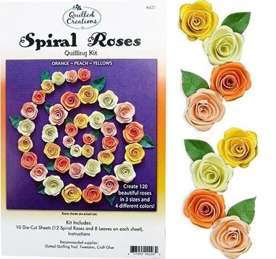 Spiral Roses Paper Quilling Kit for all ages 120 Roses and 80 leaves in 3 color choices by Quilled Creations