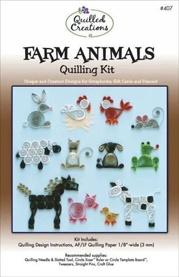 Farm Animals Paper Quilling Kit includes Pig, Sheep, chicken, Rooster, Horse, Cow, Cat, Dog, Mouse, Frog, Rabbit, Duck by Quilled Creations