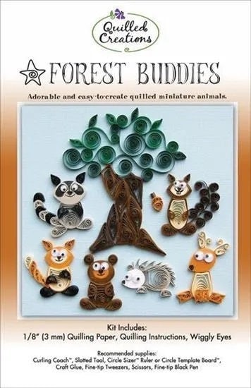 Forest Buddies Paper Quilling Kit includes Bear, Fox, Raccoon, Deer, Hedgehog or Porcupine, Squirrel, Tree, & Acorn by Quilled Creations