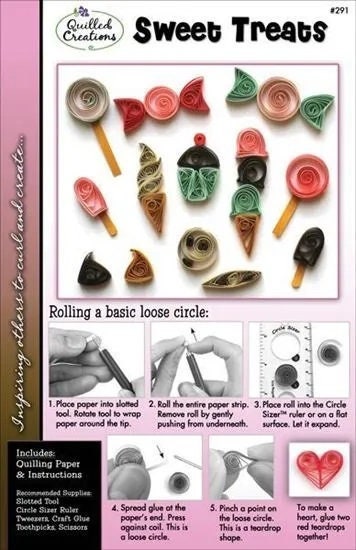 Sweet Treats Paper Quilling Kit for all ages by Quilled Creations includes Candy, Ice Cream, Lollipops, Cookies, Cupcakes, & Popsicles