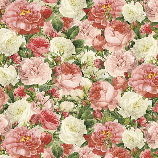 Lighthearted in Paris Vintage Rose Bouquet by David Textiles continuous cuts of Quilter's Cotton Fabric peachy pink