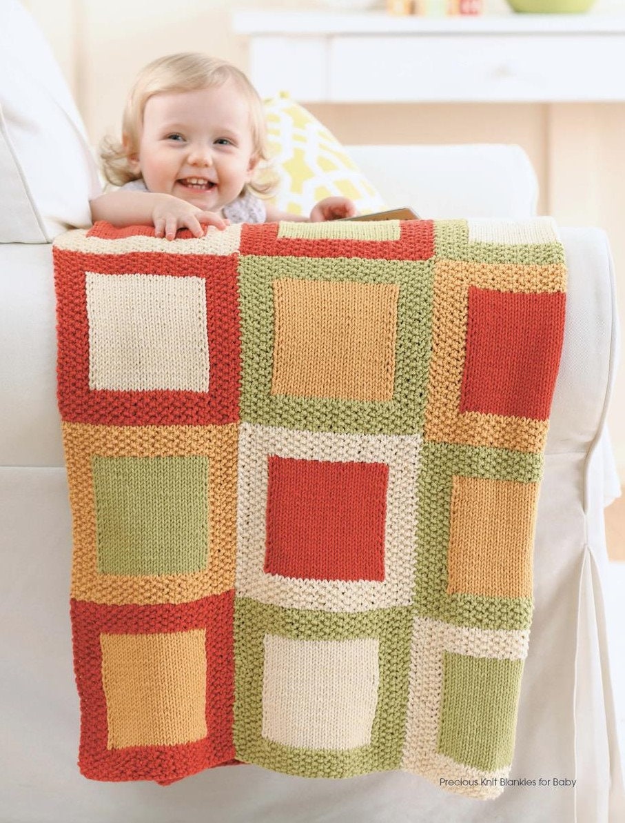 Precious Knit Blankies for Baby 80 page soft cover book by Leisure Arts with 16 different baby blanket patterns and instructions