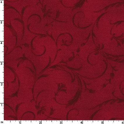Quilter's Cotton 108 inch Beautiful Backing "Elegant Scroll in Crimson Red". Fabric for sewing and quilting, continuous cuts.