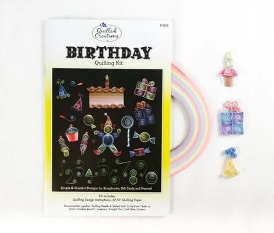 Birthday Paper Quilling Kit includes cake, party hats, gifts, clown, and numbers  by Quilled Creations
