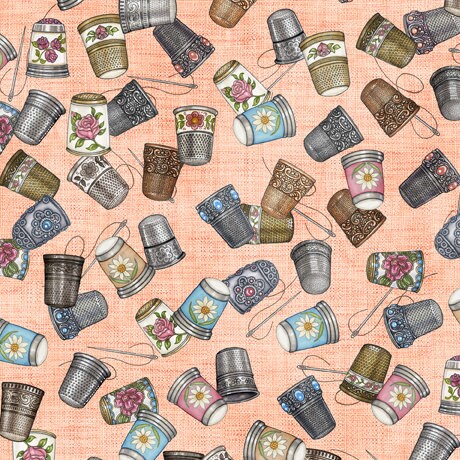 Just Sew Thimbles in Peach by QT Fabrics continuous cuts of Quilter's Cotton Fabric