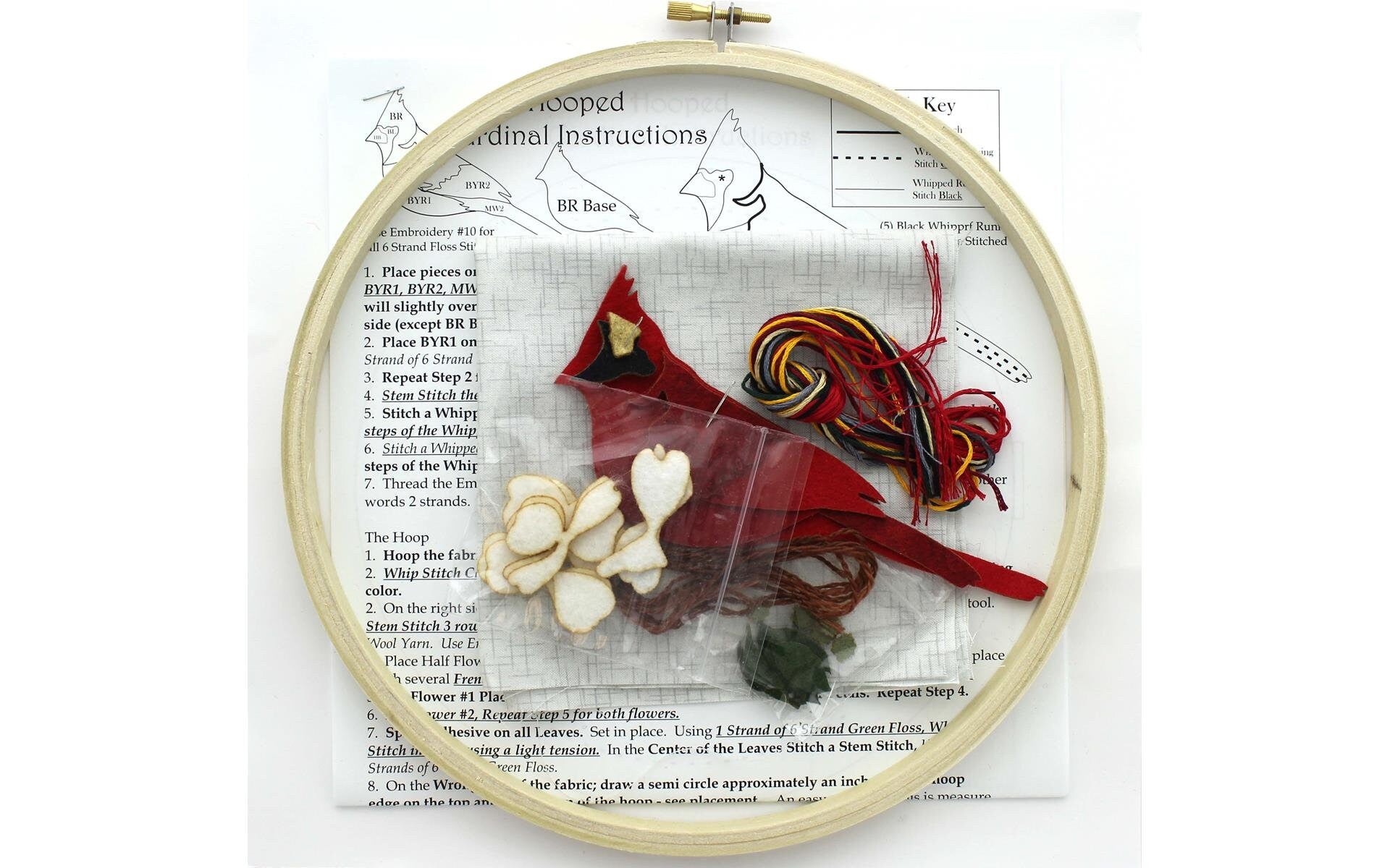 Cardinal & Dogwood Wool Felt on cotton craft kit by Artsi2 designed by Karen Raum Made in the USA