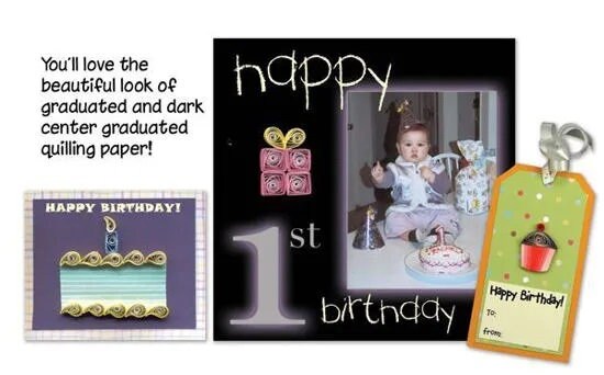 Birthday Paper Quilling Kit includes cake, party hats, gifts, clown, and numbers  by Quilled Creations
