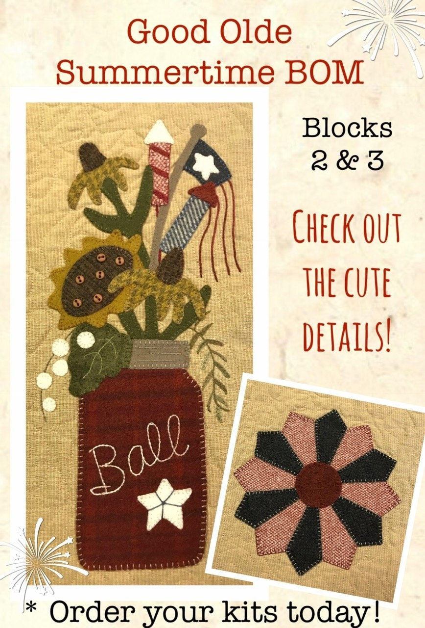 Sweet Olde Summertime Wool & Cotton Block of the Month Quilt Patterns by Stacy West of Buttermilk Basin