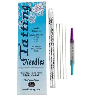 Tatting Needle Set Size 3, 5, 7, & 8 in a tube with 2 needle threaders and free patterns
