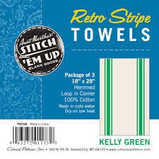 Retro Bold Twill Stripe Dish Towels 18 x 28 inches set of 3 Aunt Martha&#39;s 100% Cotton 130 thread count