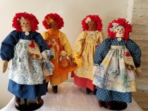 Handmade Annie doll with blue quilt. Limited Edition Series by Sunnie Andress