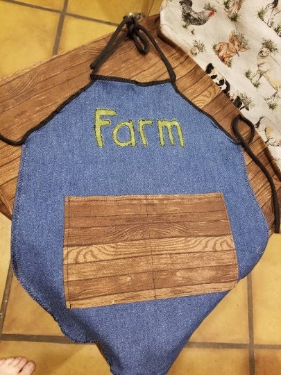 Pretend Farm Stand chair cover with Apron, eggs, chicks, flowers, carrots, chalkboard and sign.
