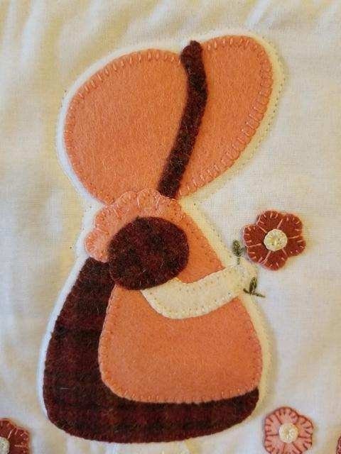 Sunbonnet Sue Spring Pattern, an original wool felt applique onto cotton pattern by the Enchanted Rose Emporium