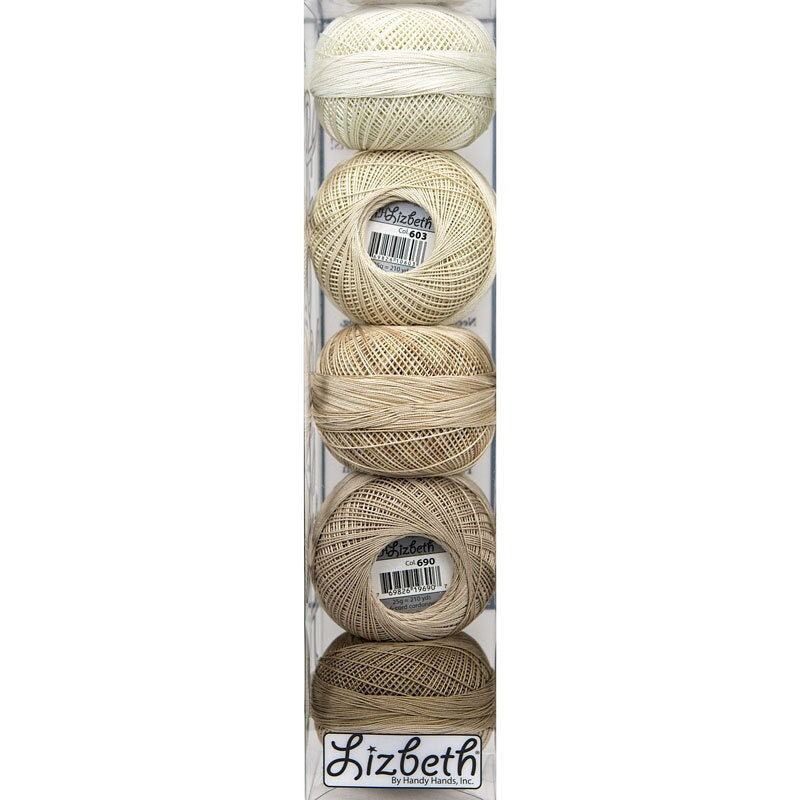 Sandy Beach Specialty Pack of Lizbeth Size 20. 5 balls of 100% Egyptian Cotton Tatting Thread