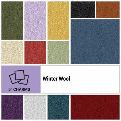 Winter Wool cotton prints by Cheryl Haynes for Prairie Grove Peddler by Benartex. Quilter&#39;s Cotton Charm Pack of 42 5 x 5inch squares