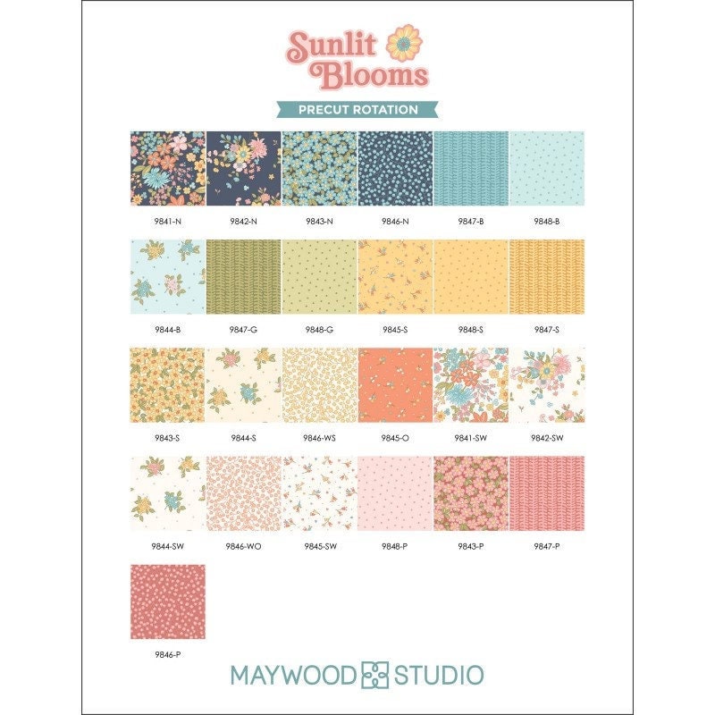 Sunlit Blooms by Maywood Studio Quilter&#39;s Cotton Strip set. 40 piece collection of 2.5 inch by 44 inch strips.