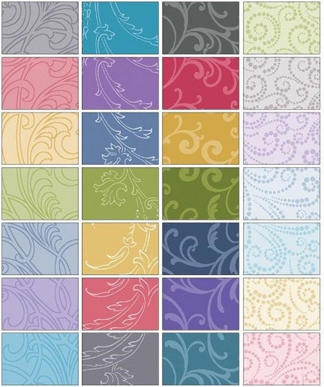 Classic Scrolls & Blenders by Jackie Robinson of Animas Quilts for Benartex. Quilter&#39;s Cotton Charm Pack of 42 5 x 5inch squares