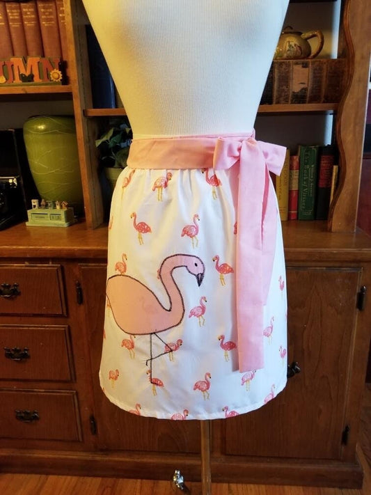 Vintage Style Half Apron with Flamingo Silhouette perfect for Mid Century Enthusiasts in 4 fabric choices