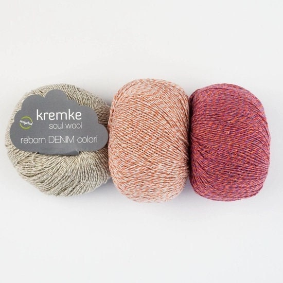 Reborn Denim Variegated Pink Yarn by Kremke Soul Wool 85% recycled denim