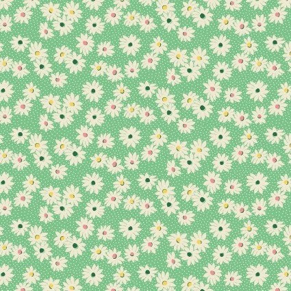 Nana Mae VI Medium Daisies in Green by Henry Glass continuous cuts of Quilter&#39;s Cotton 30&#39;s print Fabric