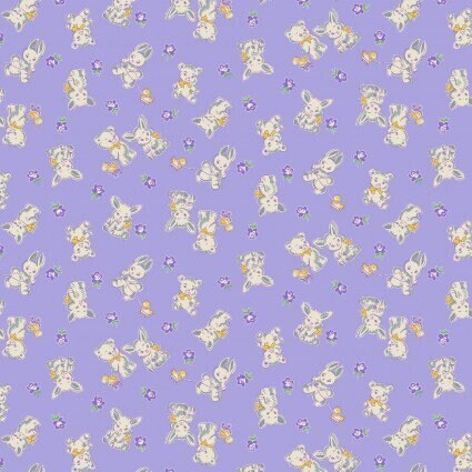 Nana Mae VI Bunnies and Bears in Lavender by Henry Glass continuous cuts of Quilter&#39;s Cotton 30&#39;s print Fabric