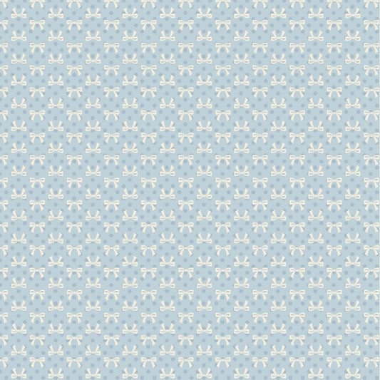 Dots & Posies Bows in Blue by Poppie Cotton continuous cuts of Quilter&#39;s Cotton Fabric