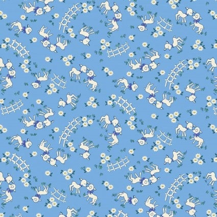 Nana Mae VI Sheep in Blue by Henry Glass continuous cuts of Quilter&#39;s Cotton 30&#39;s print Fabric