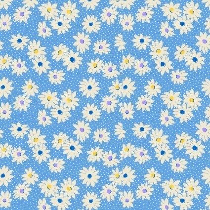 Nana Mae VI Medium Daisies in Blue by Henry Glass continuous cuts of Quilter&#39;s Cotton 30&#39;s print Fabric
