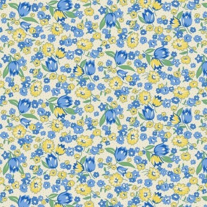 Nana Mae VI Tulips in Yellow by Henry Glass continuous cuts of Quilter&#39;s Cotton 30&#39;s print Fabric