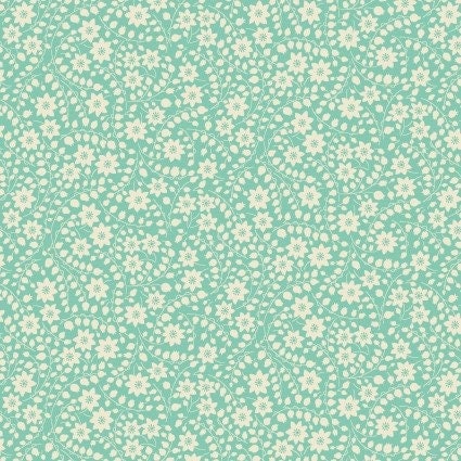 Nana Mae VI Monotone Floral in Aqua by Henry Glass continuous cuts of Quilter&#39;s Cotton 30&#39;s print Fabric