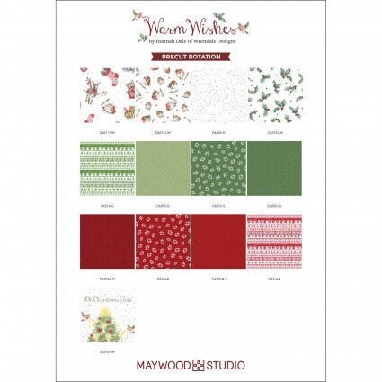 Warm Wishes by Maywood Studio Quilter&#39;s Cotton Fat Quarter Bundle. 12 Fat Quarters of 18 inch x 22 inch squares + 1 one yard panel.