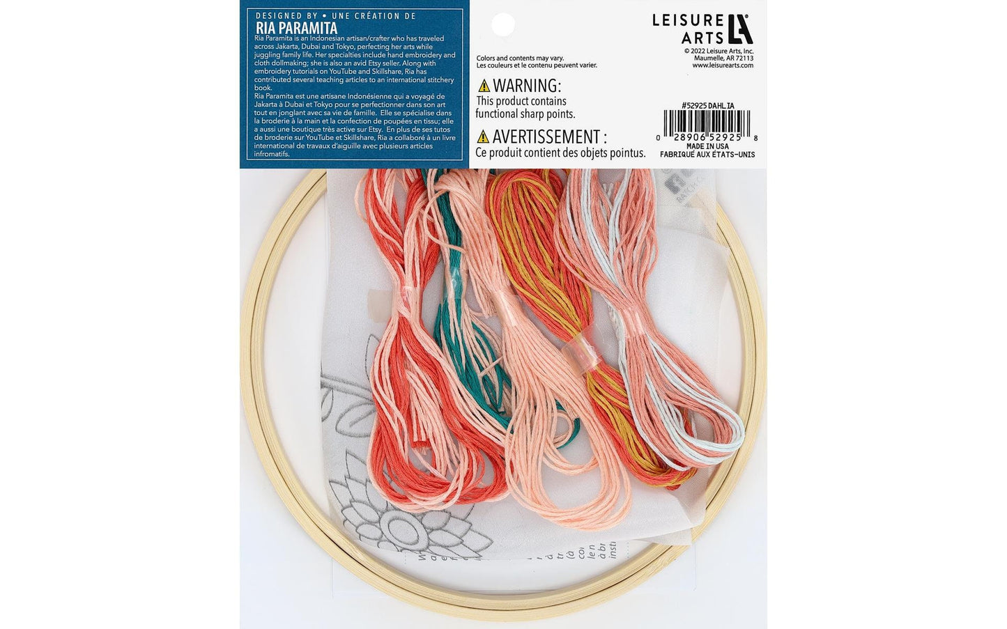 Dahlia Embroidery Kit on preprinted Organza by Liesure Arts finished size 6 inches