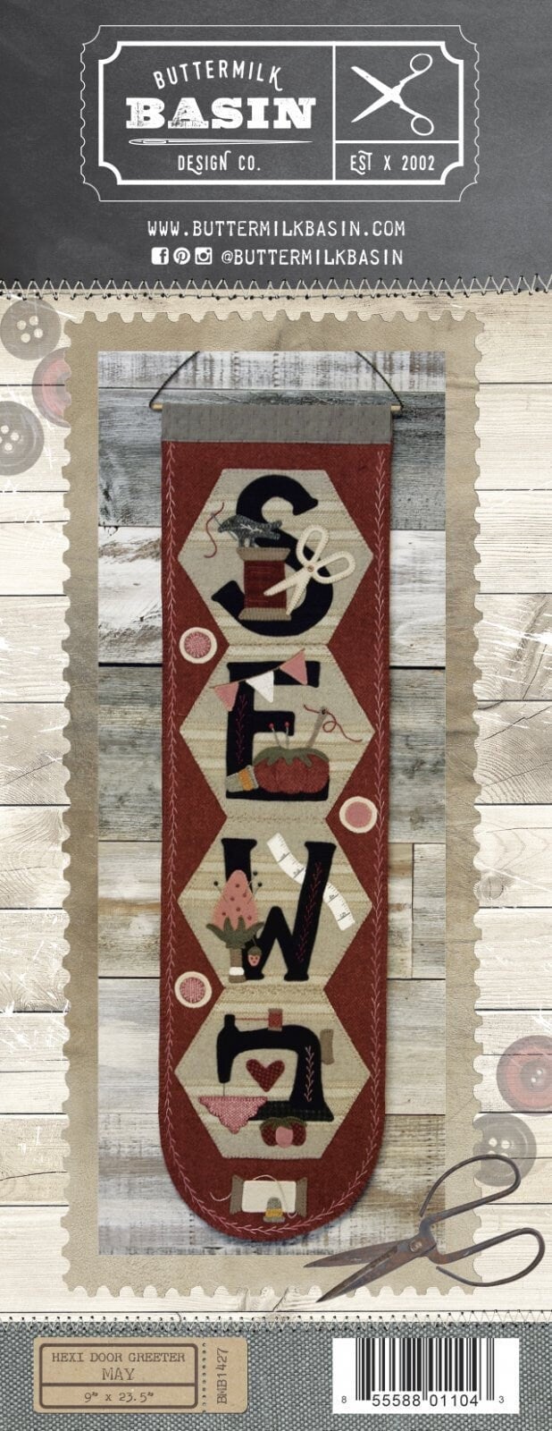 Vintage SEW Banner Pattern by Stacy West of Buttermilk Basin, Hexi Door Greeter for May