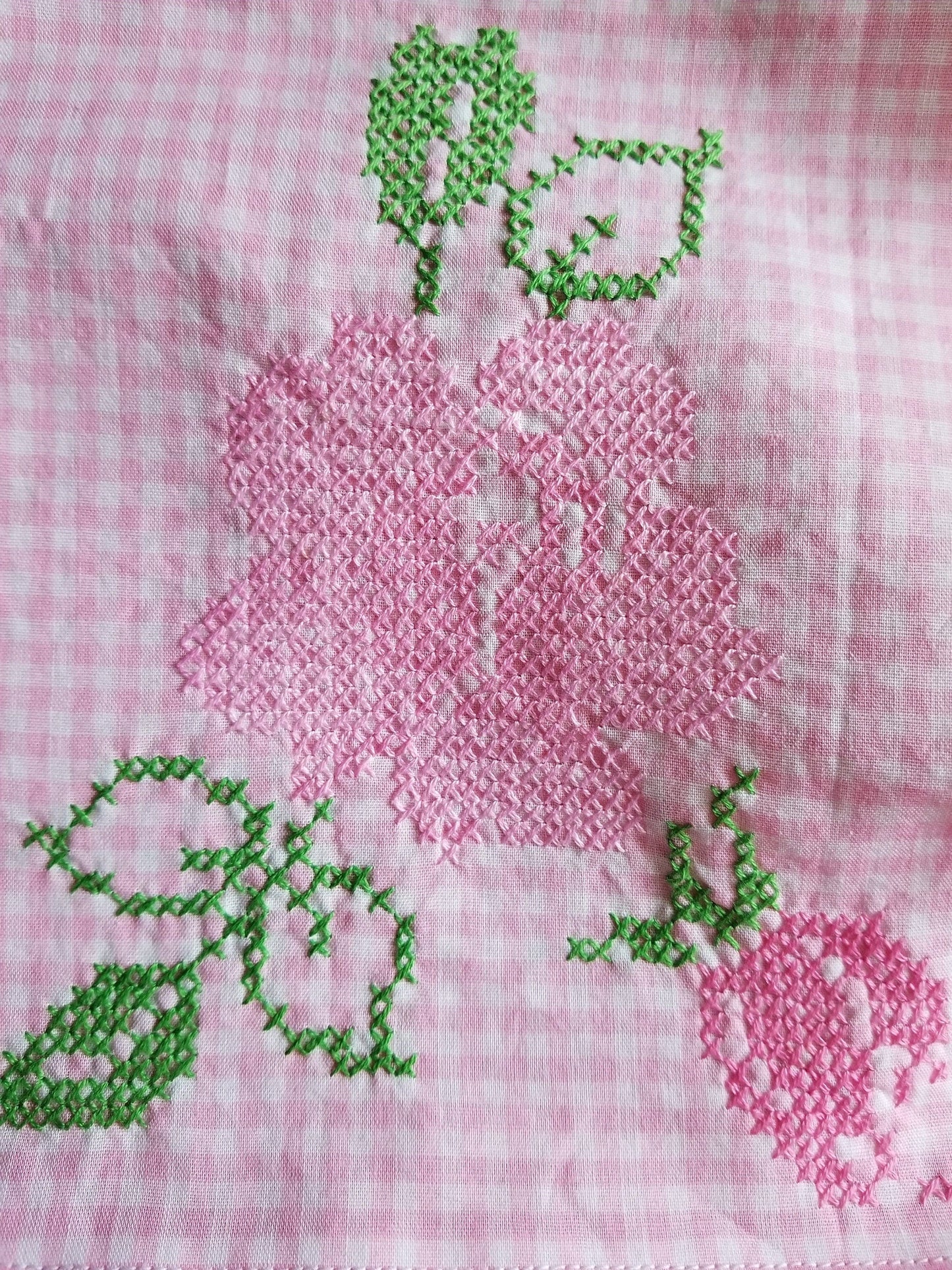 Pink Apron with vintage hand stitched rose on pocket