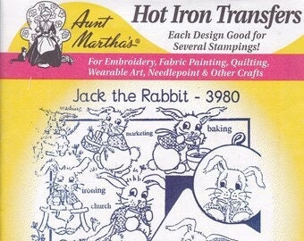 Jack the Rabbit Aunt Martha&#39;s #3980 Vintage Embroidery Hot Iron Transfer Pattern