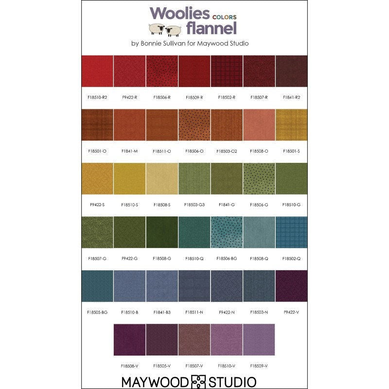 Woolies Flannel Colors Vol 2 Charm Pack by Bonnie Sullivan for Maywood Studios 100% Cotton Flannel