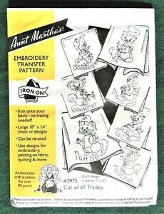 Cat of all Trades Aunt Martha&#39;s #3975 Vintage Embroidery Hot Iron Transfer Pattern